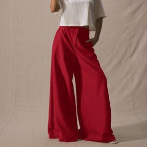 Red Casual Women's Suit Pants